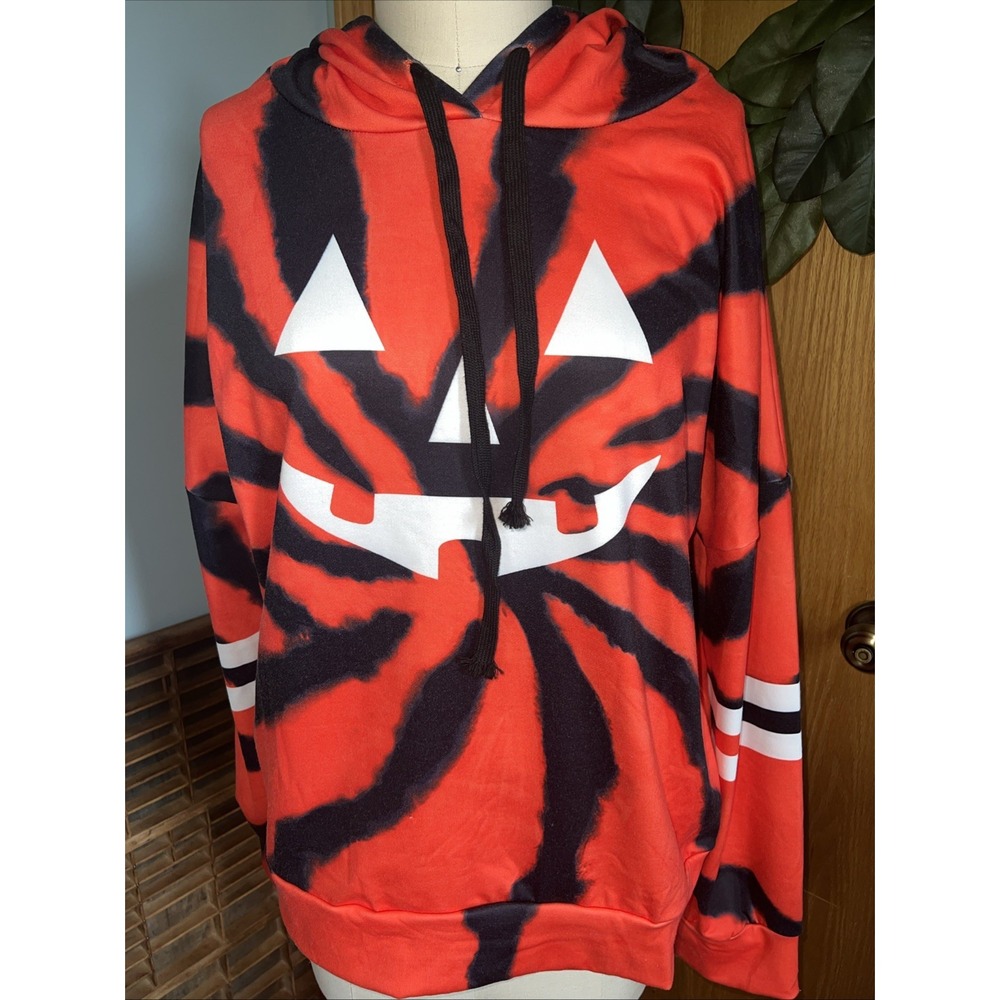 Halloween Tie-Dye Hoodie‎ with Pumpkin Face Design size xl
